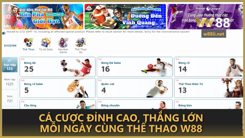 Cá cược đỉnh cao, thắng lớn mỗi ngày cùng Thể Thao W88
