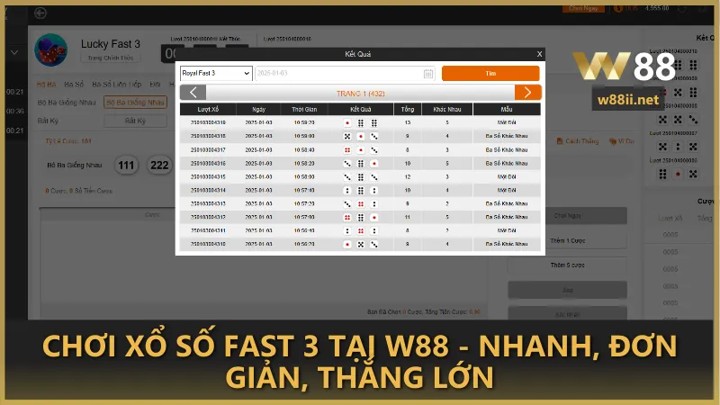 Chơi xổ số Fast 3 tại W88 - Nhanh, đơn giản, thắng lớn